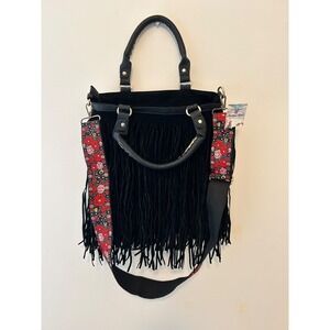 Heritage West Western Fringe Handbag – Black with Embroidered Strap – NWT